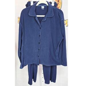 St. Eve Intimates Navy Blue Fleece Pajama Set - Size Large